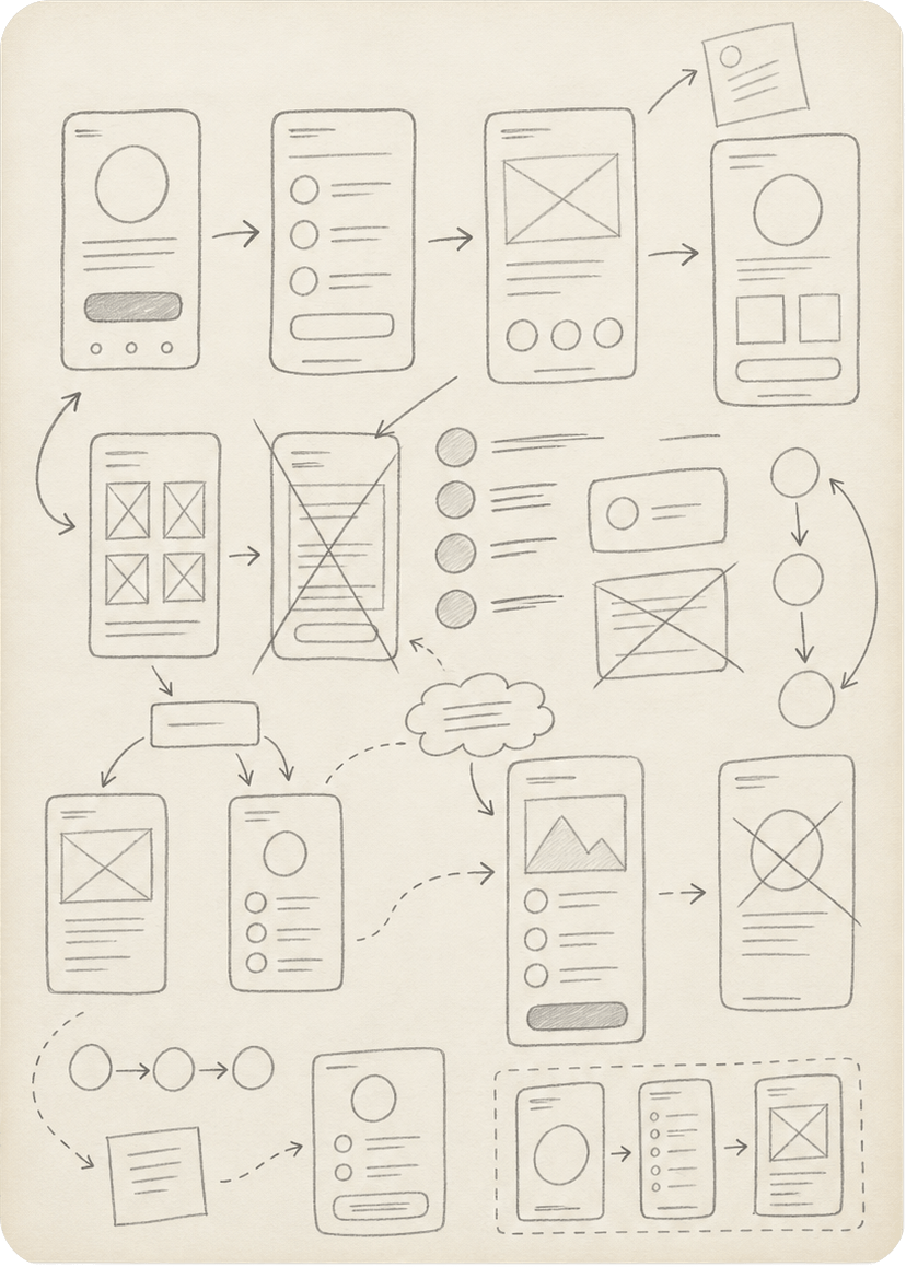 Hand-drawn wireframe sketches